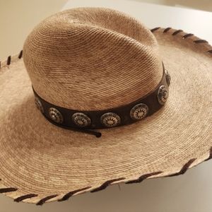 Sedona west palm hat with leather band and silver conchos